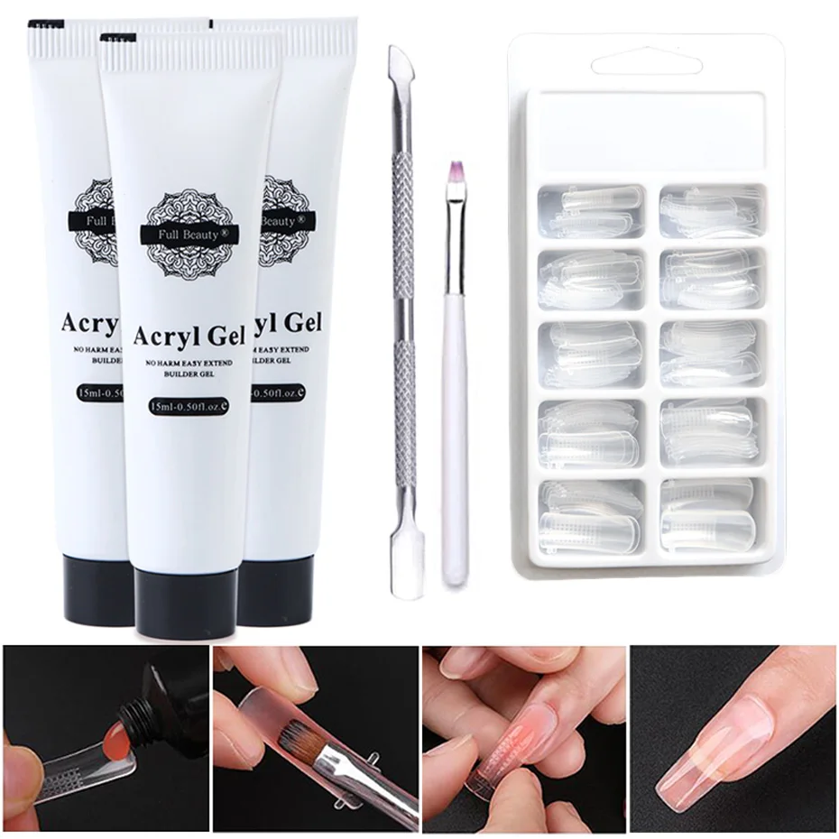 

1pc or 4pc/kit Polygel Nail Set Crystal Acrylic Gel For Nail Extention Fake Tips LED UV Gel Nail Art Polish Manicure LA1522-1