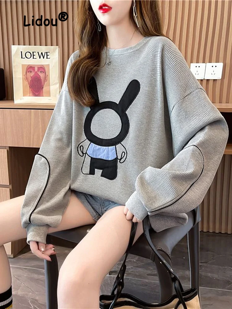 

Casual Printing Cartoon Characters Loose Sweatshirts Women New Classic Personality Long Sleeve All-match O-collar Pullove Top