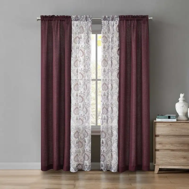 

Set, Rod Pocket Curtain Panel, 27.5" x 84", Burgundy
