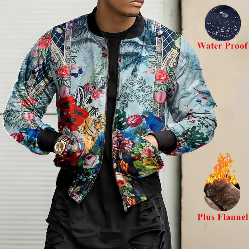 

New Men Clothes Bomber Ethnic Style Plus Flannel Jackets Outwear Mens Baseball Collar Waterproof Jacket Coat Zip Up Veste Homme