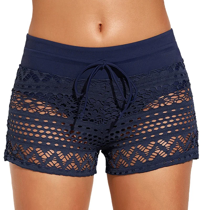 New Conservative Swim Trunks Jacquard Lace Women'S Hollowed-Out Boxer Shorts Beach Swimwear & Lady Hot See Through Sexy Trousers