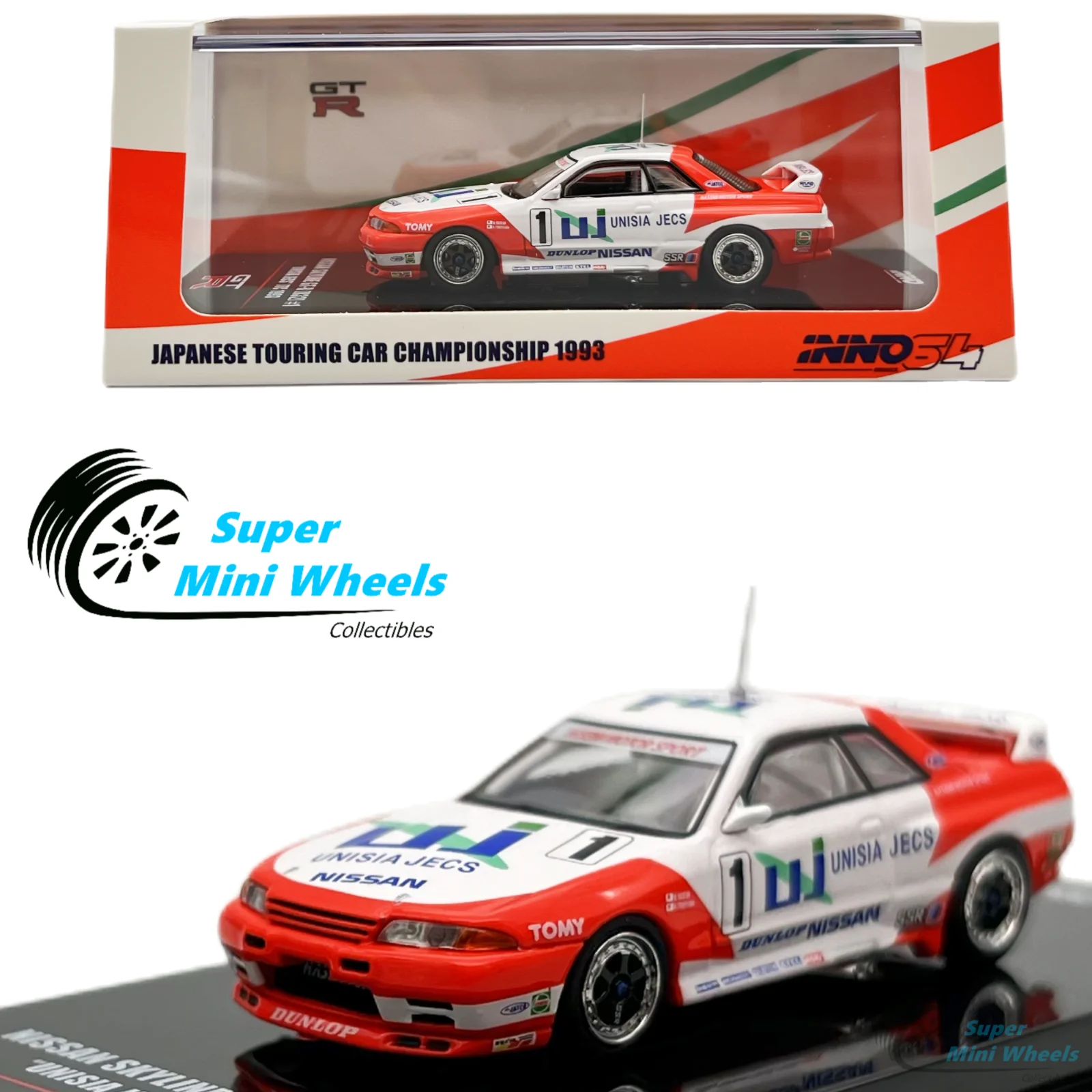 Коллекция автомобилей, литые модели INNO64 1:64 Skyline GT-R R32 #1 UNISIA JECS JTC 1993, ограниченный выпуск