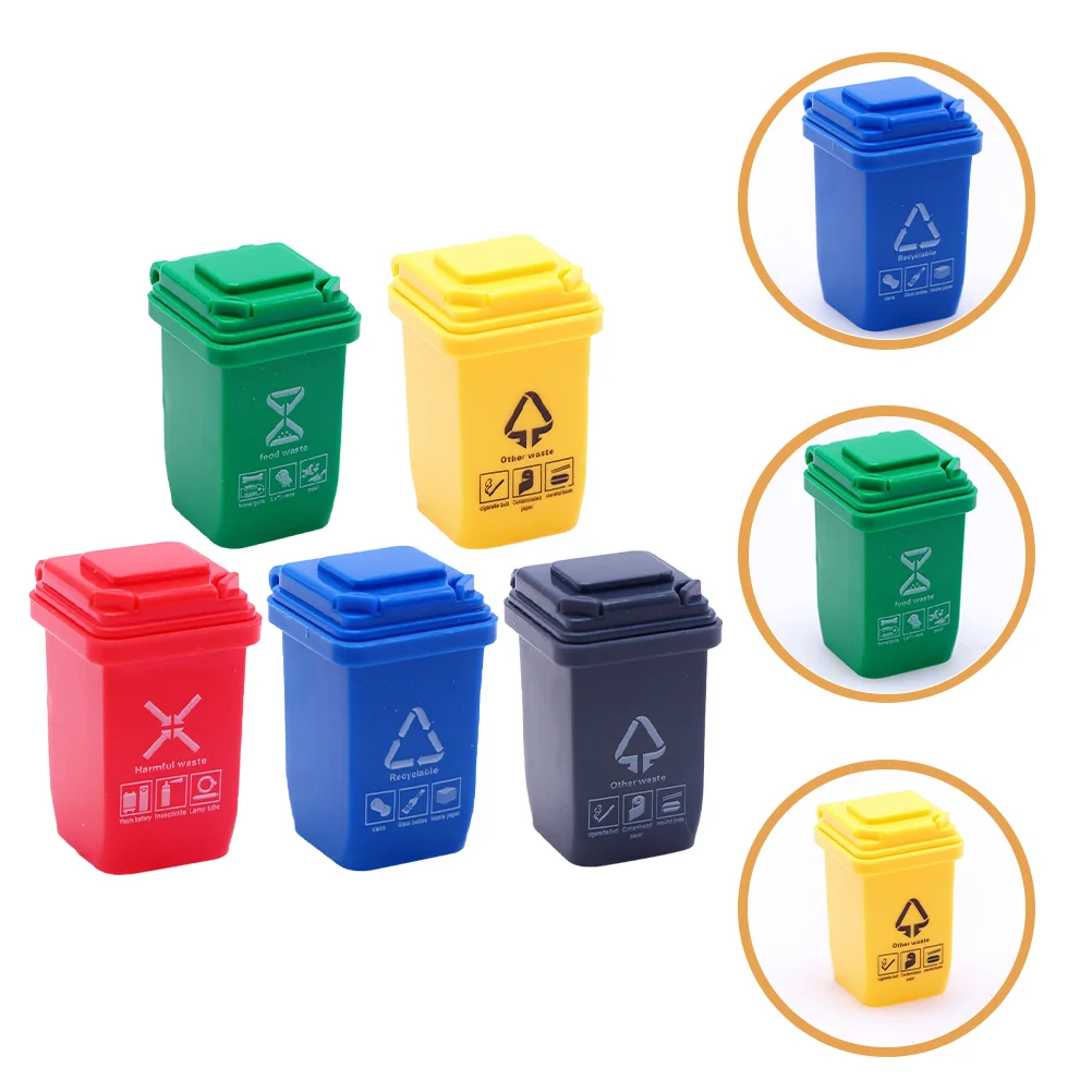 

5 Pcs Mini Trash Can Figurine Garbage Model Cans House Ornament Plastic Sorting Bin Decoration Toy