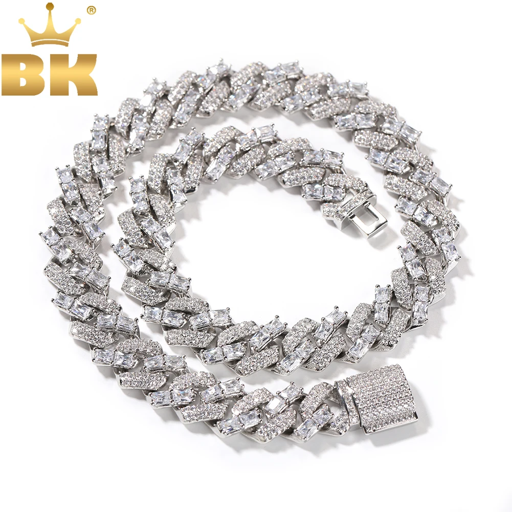 

THE BLING KING 15mm Miami Cuban Bracelet Necklace Mixed Round BaguetteCZ Choker Luxury HipHop Jewelry For Gift