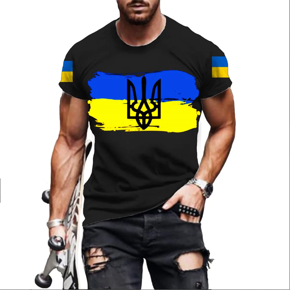 

2023 Summer New Men's T-shirt Ukraine Flag 3d Men Ukrainian Army Badge Tshirt Oversize 6XL Tee Shirt Homme