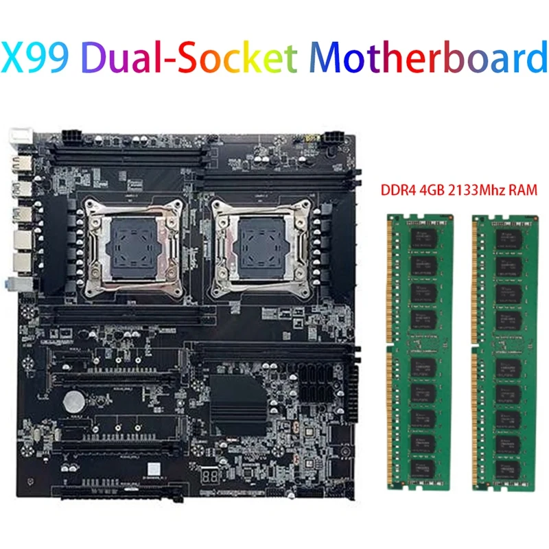 

X99 Dual-Socket Motherboard LGA2011-3 Dual CPU Motherboard Support RECC DDR4 Memory With 2XDDR4 4GB 2133Mhz RAM Memory