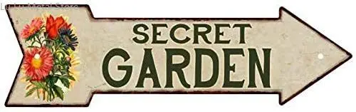 

Secret Garden Metal Sign Arrow Garden Flowers Gift Shed Metal Tin Signs Garage Bar Coffee Beer Bar Wall Decor 16X45 CM