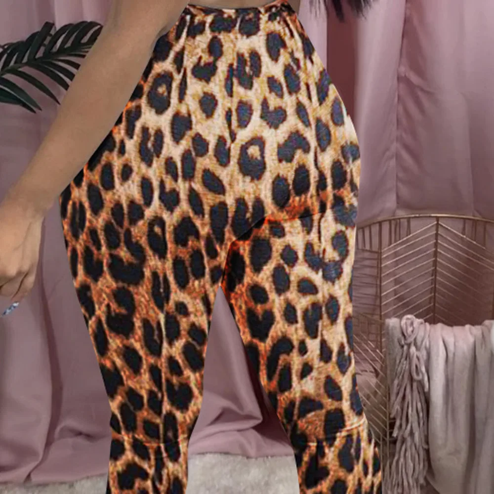 Plus Size Women Clothing 2023 New Fashion Spring Autumn Sexy High Street Wear Leisure Leopard Large Flare Slim Long Women Pants