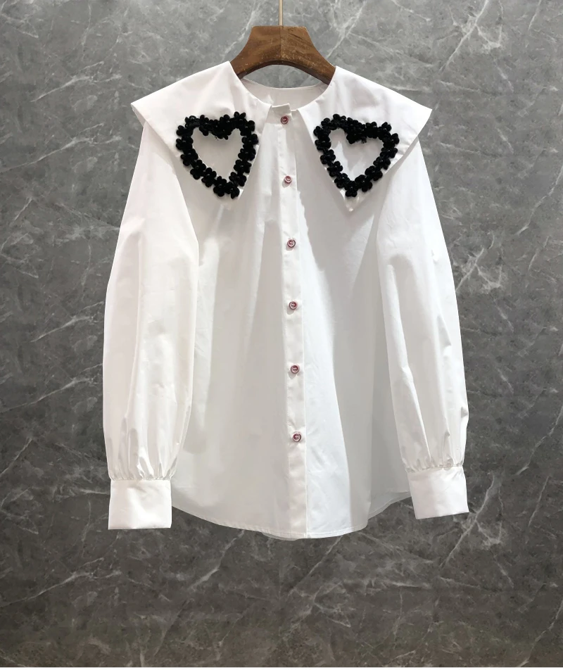 

Guesod Women Cotton Blouse Top Quality Designer Hollow Out Loose Blouse Female Spring All Match Top New