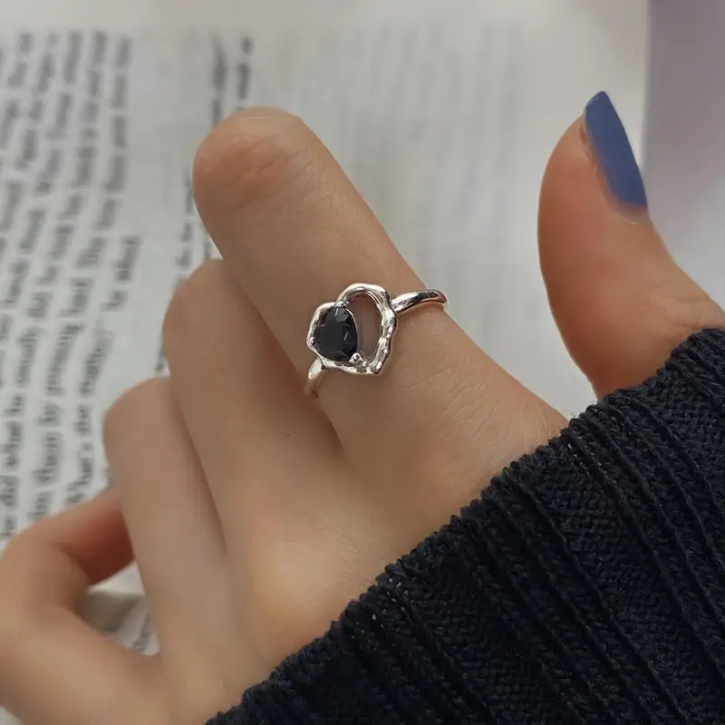 

Fashion Silver Black CZ Heart Open Rings for Women Ladies Couple Wedding Engagement Silver Women's Vintage Ring Fine Jewelry