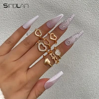 sindlan 7pcs vintage crystal gold heart rings for women y2k aesthetic set hollow female korean fashion jewelry anillos mujer