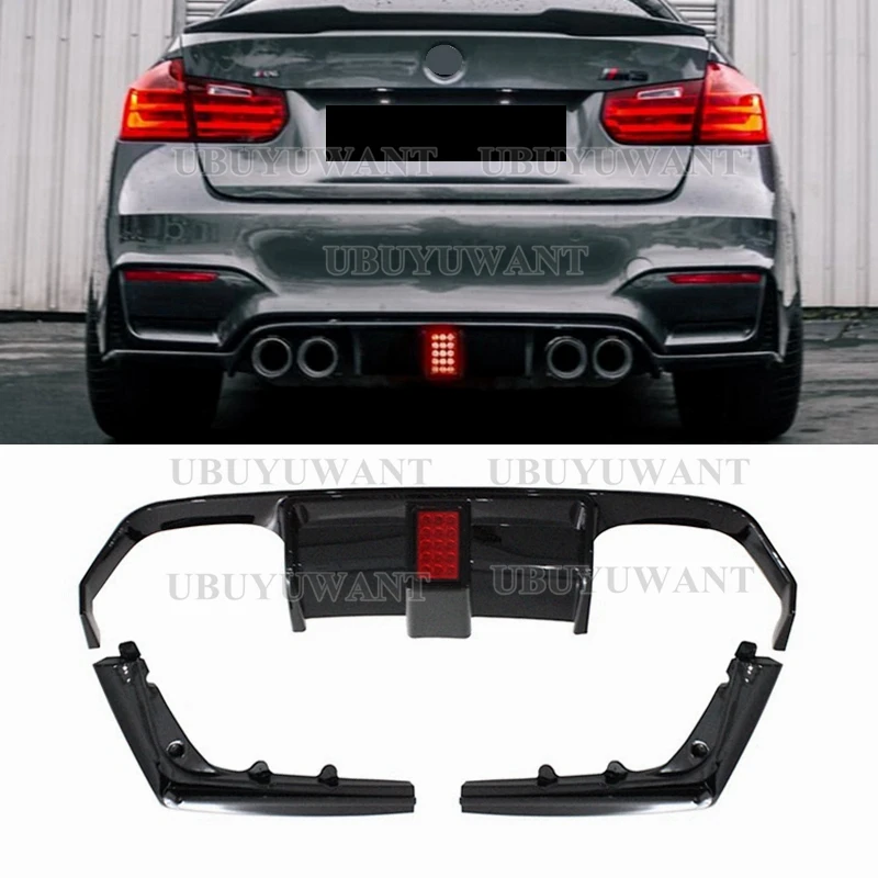 

F80 F82 V диффузор для заднего бампера со светодиодной подсветкой для BMW M3 F80 M4 F82 F83 2014-2020 задние боковые разветвители спойлер губа черный