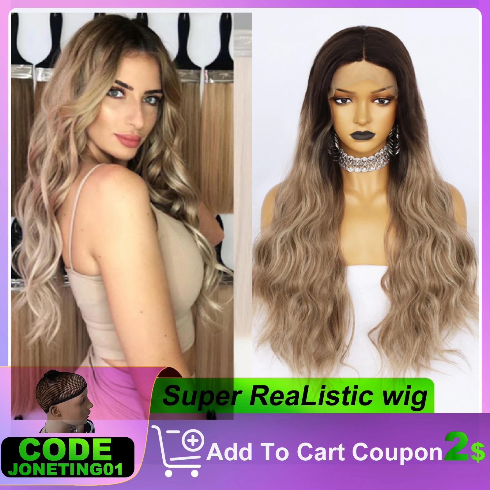 28 Inches Long Wavy Blonde Lace Front Wig Blonde Synthetic Hair Wigs with Natural Hairline Free Part Ombre Lace Frontal Wig