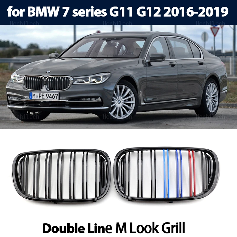 

1 Pair Car Glossy Black Front Bumper Double 2 Slat Kidney Grilles For BMW 7 Series G11 G12 2015-2019 Car Styling