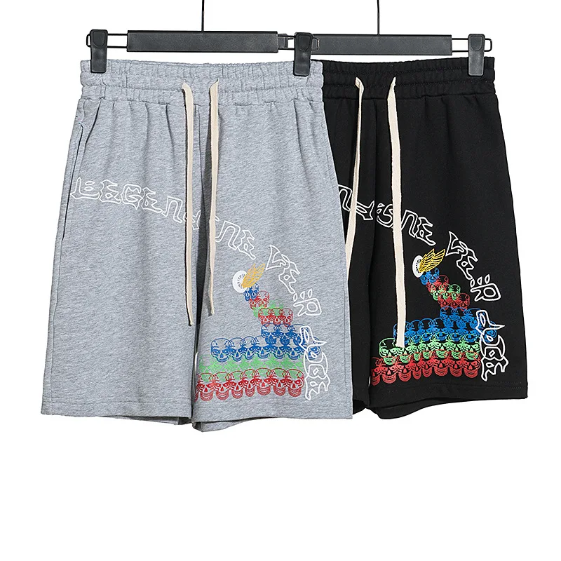 

2022 new American street trend VLONE color skull Sanskrit cotton print loose casual five-point pants shorts men