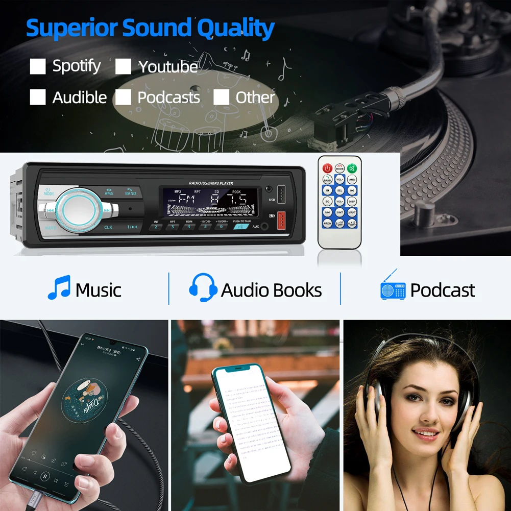 

JSD-521 Car Stereo Player MP3 Music Player USB FM radio RGB 7-color Backlight Bluetooth Hands-free Calling Car Multimedia Player