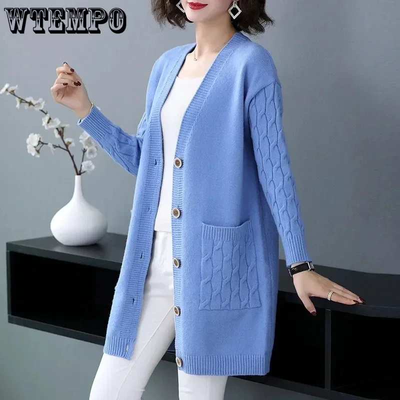 Женский однотонный вязаный кардиган WTEMPO
