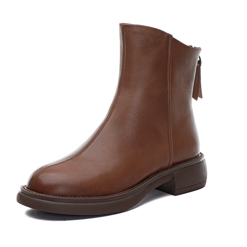 

Women's martin boots winter low heel ankle boots Fashion round head design casual and party wear Leather Zip Rider Boots