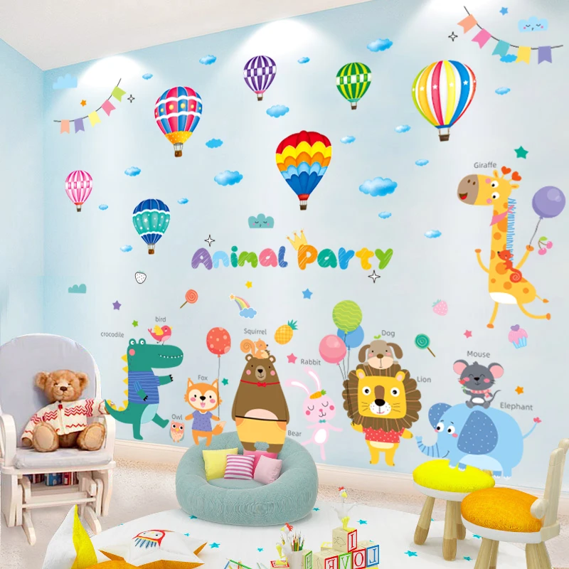 

Cartoon Animals Wall Stickers DIY Creative Hot Air Balloons Mural Decals for Kids Rooms Baby Bedroom Nursery Home Decoration