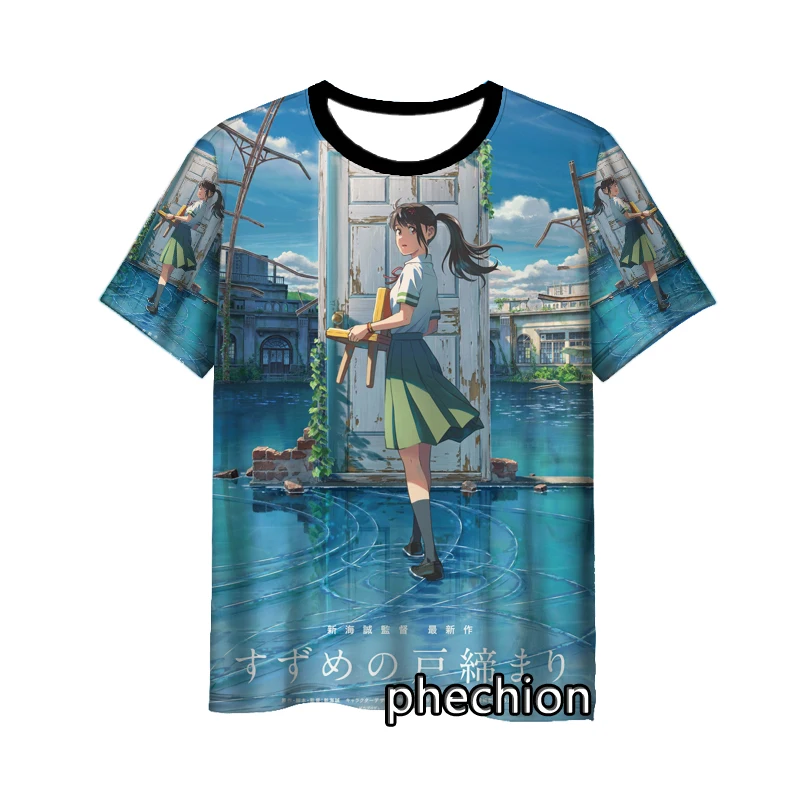 

phechion New Fashion Men/Women Anime Suzume 3D Printed Short Sleeve Casual T Shirt Sporting Hip Hop Summer Tops L247