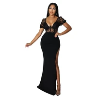 sexy lace slit long dress women summer products tube top tight party evening dress black white chain link cutout maxi dress robe