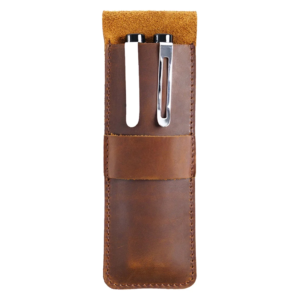 

Pen Leather Case Bag Pencil Storage Fountain Holder Pouch Stationery Pens Tuck Flap With In Sleeve Style Unisex 2 Portable
