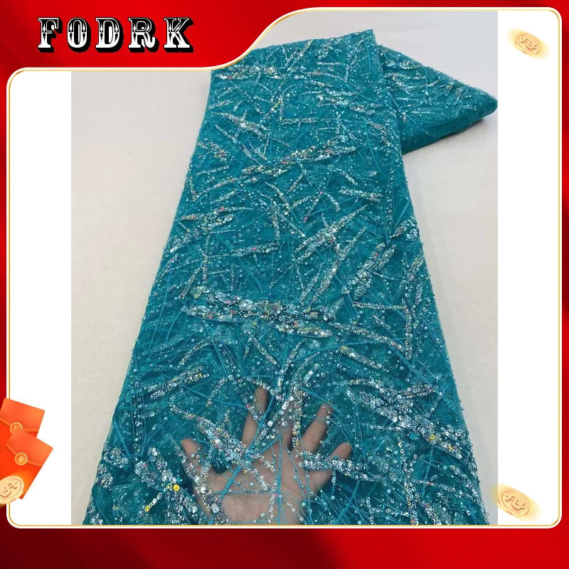 

2023 Latest Gorgeous Gold African Handmade Beads Laces Fabrics Luxury Nigerian Sequins Mesh Lace Fabric For Party SewingXZX65