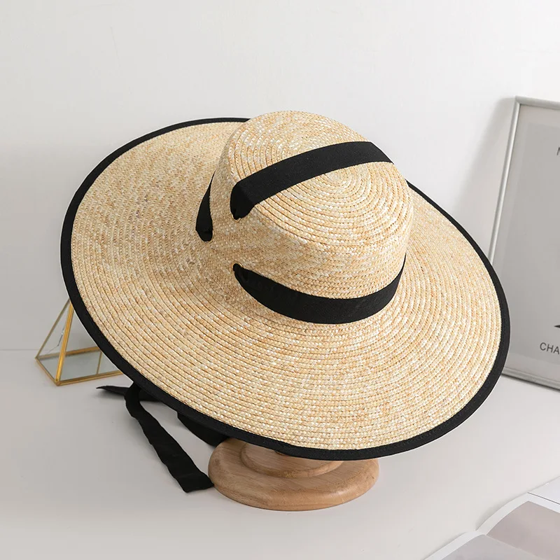 Straw Hat Streamer French Straw Hat Women's Retro Shade Woven Hat Sun Protection Straw Hat Vacation Beach