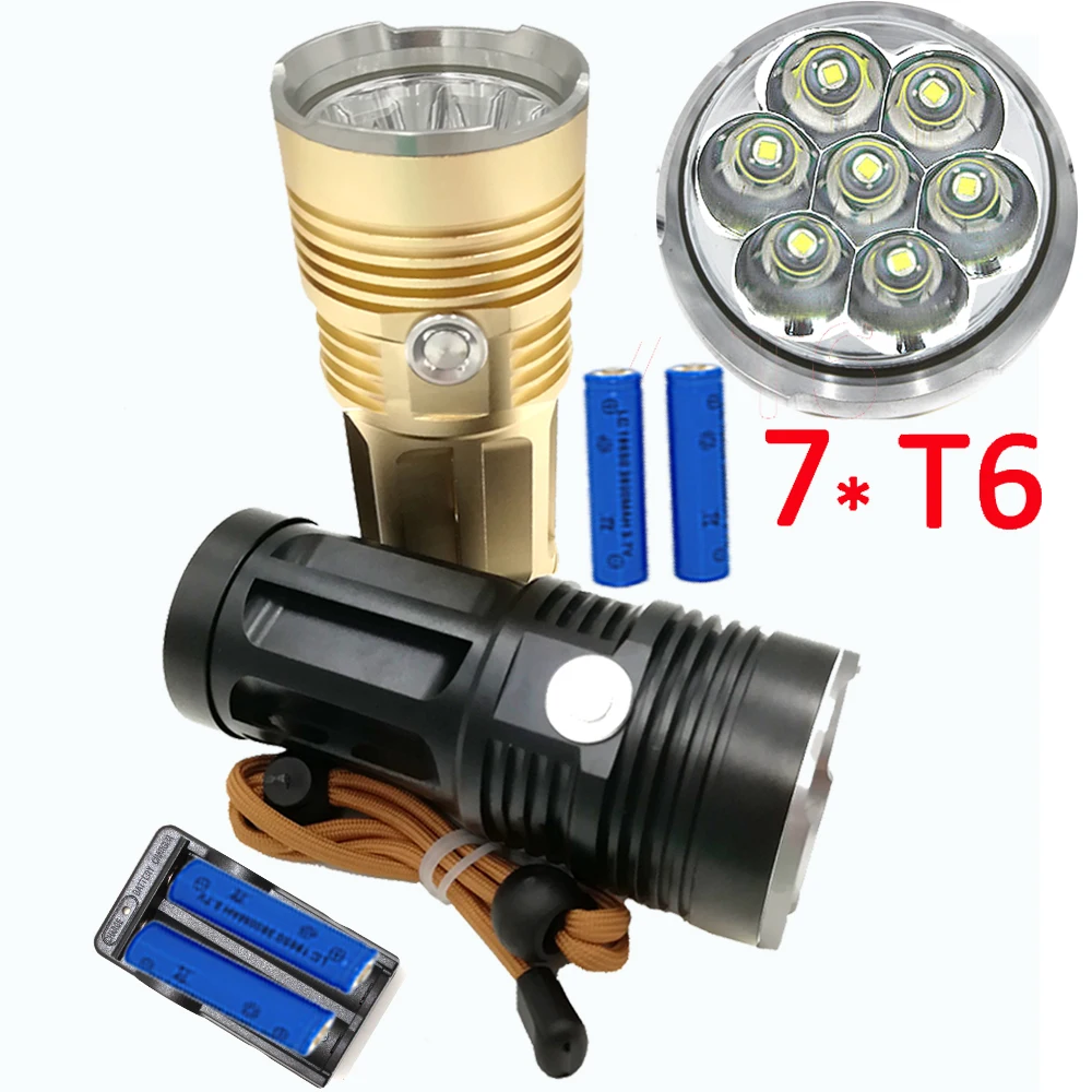 

3 Modes 7x XM-L T6 LED Flashlight 7200LM Night Light Tactical lanterna Torch Lamp Camping Hunting +4x 18650 Battery +Charger