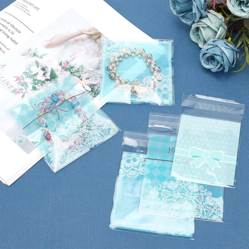 Cute OPP Cellophane Bags Mixed Pattern Clear Plastic Self Sealing Envelope Pouches for Party Jewelry Candy Cookies Packing