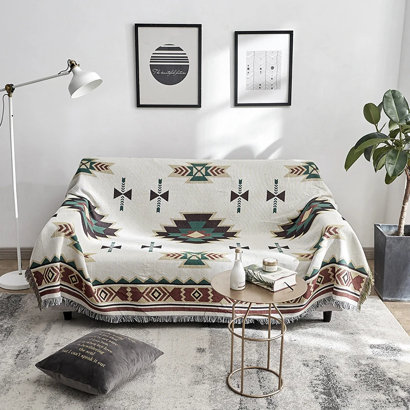 Boho Throw Blanket Colorful Chenille Woven Bohemian Chair Recliner Furniture Cover Aztec Hippie Throws Sofa |