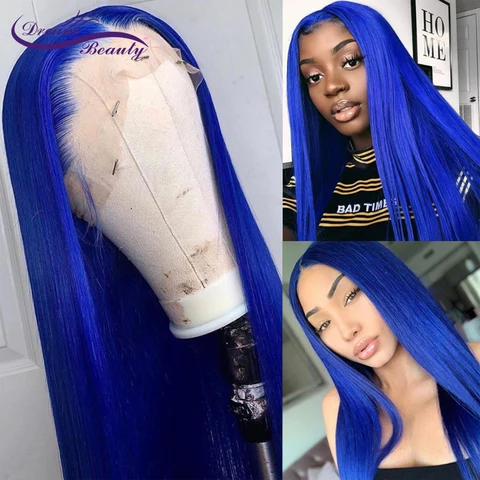 Пурпурно-синего цвета, 180 плотность, фронтальные парики, предварительно выщипанные, 13x4, парик из человеческих волос на сетке для женщин, бразильский прямой парик без повреждений