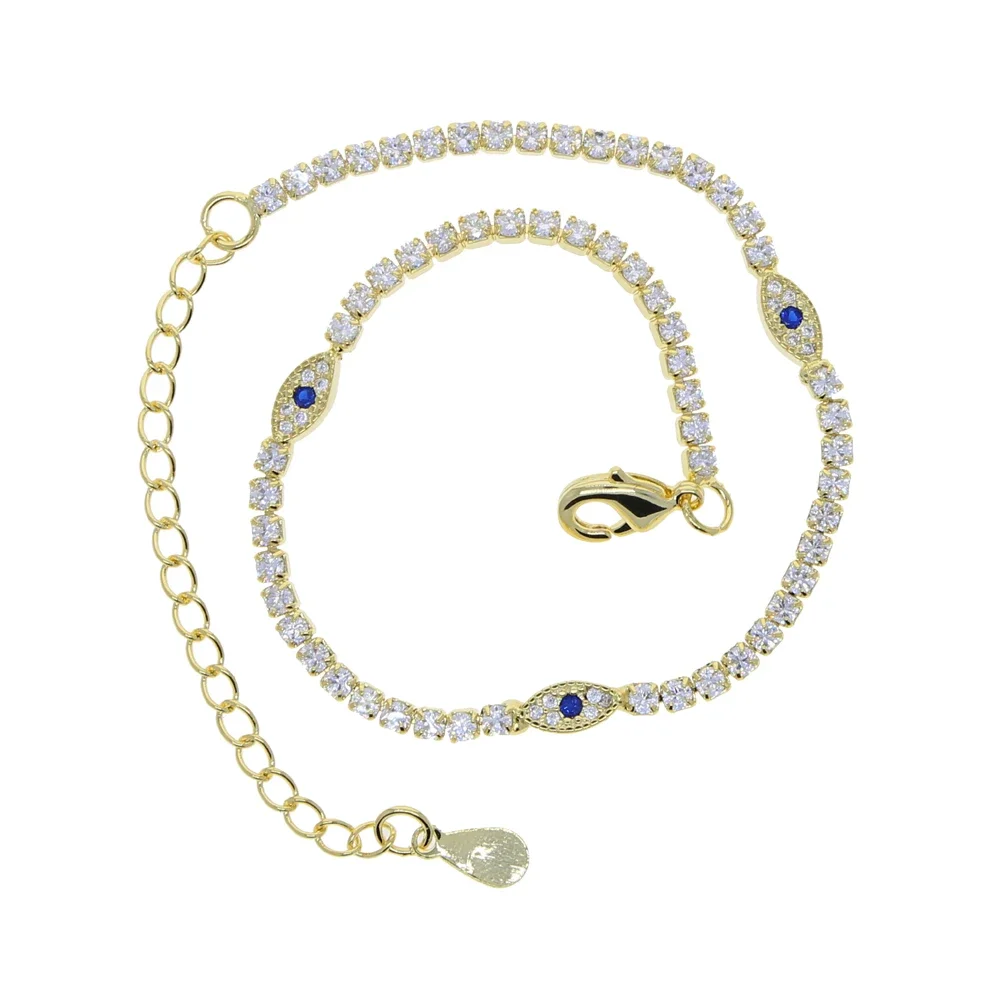 2024 Лето Пляж Новые Стили Проложенные Прозрачные Синие CZ Evil Eye Charm Ножной Браслет 2