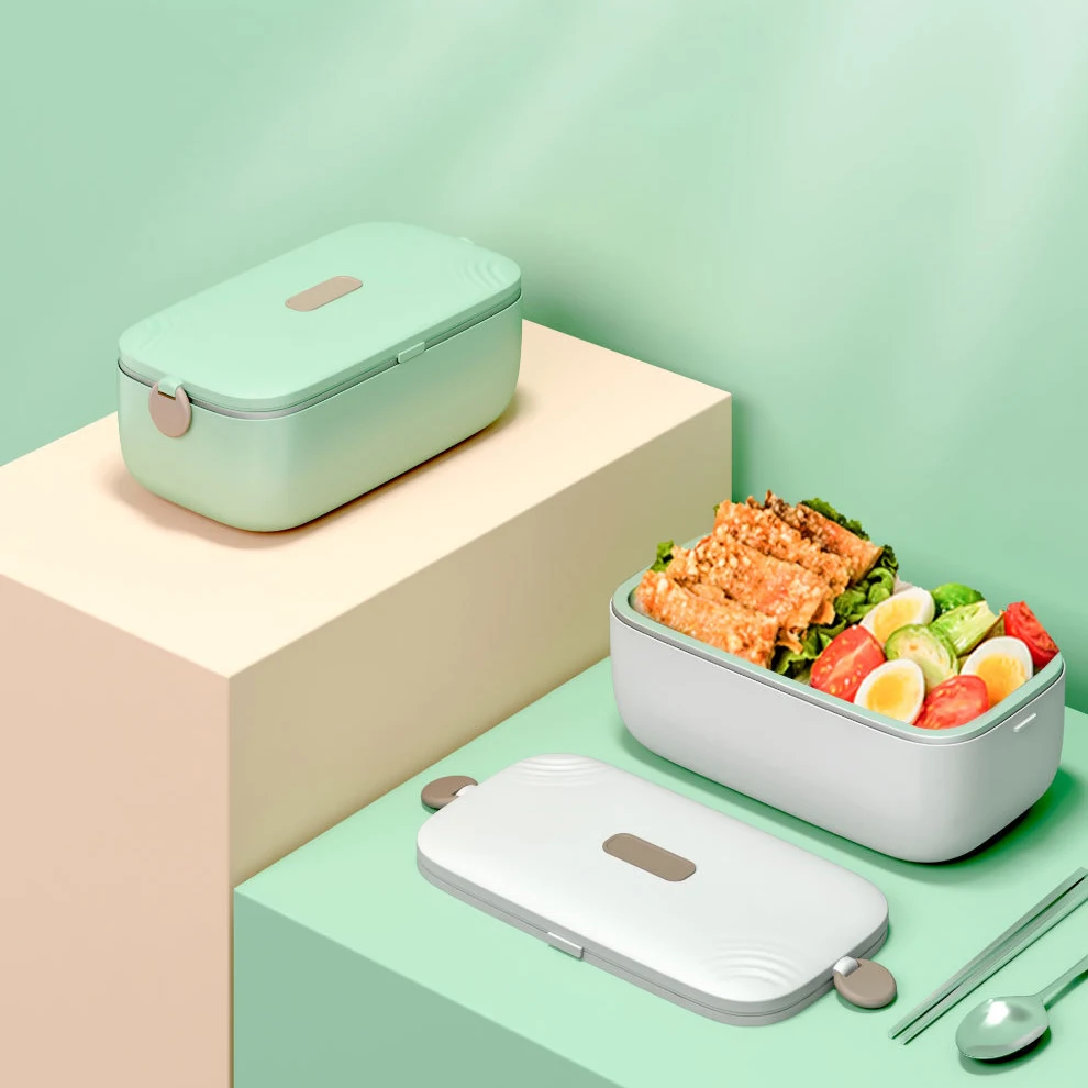 

110V/220V Electric Lunch Box 12V Car Rice Cooker Water Free Heating Bento Box 1L Stainless Steel Food Warmer for Home Office
