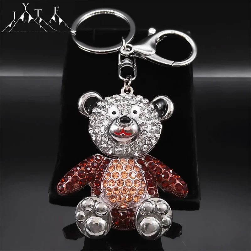 

Sweet Crystal Cute Bear Teddy Doll Keychain Alloy Rhinestone Novelty Cartoon Animal Charm Key Chain Keyring Jewelry Party Gifts