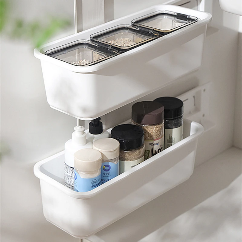 

Japan Cabinet Storage Baskets Kitchen Wall-mounted Plastic Drawer Shelf Rack Bathroom Organizer Storage Container Decoration