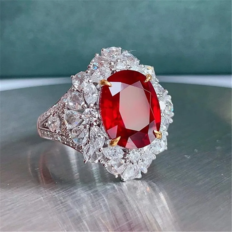 

New Fashion 925 Silver Temperament Imitate Natural Ruby Tourmaline Treasure Ring Adjustable For Women Fine Jewelry Gifts