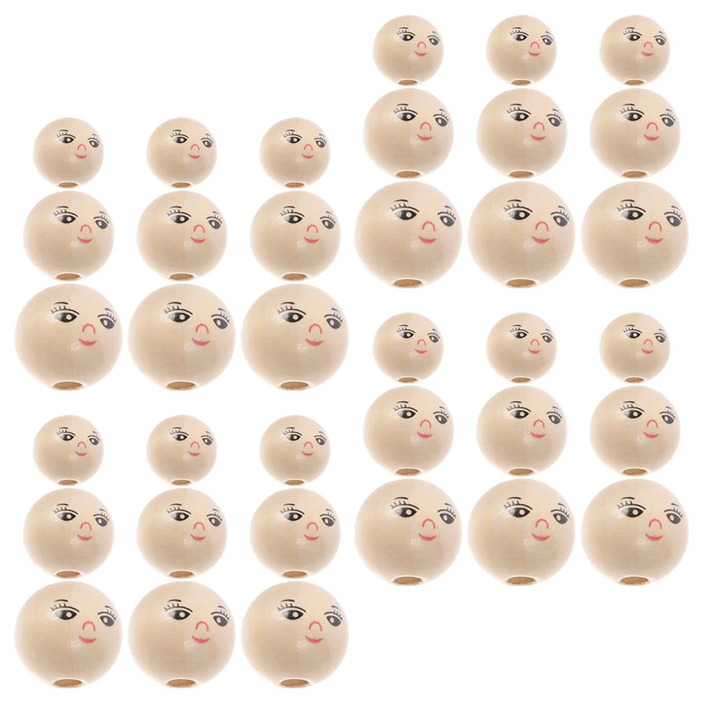 

60pcs Face Pattern Wooden Beads DIY Wood Beads Natural Wood Beads DIY Beads