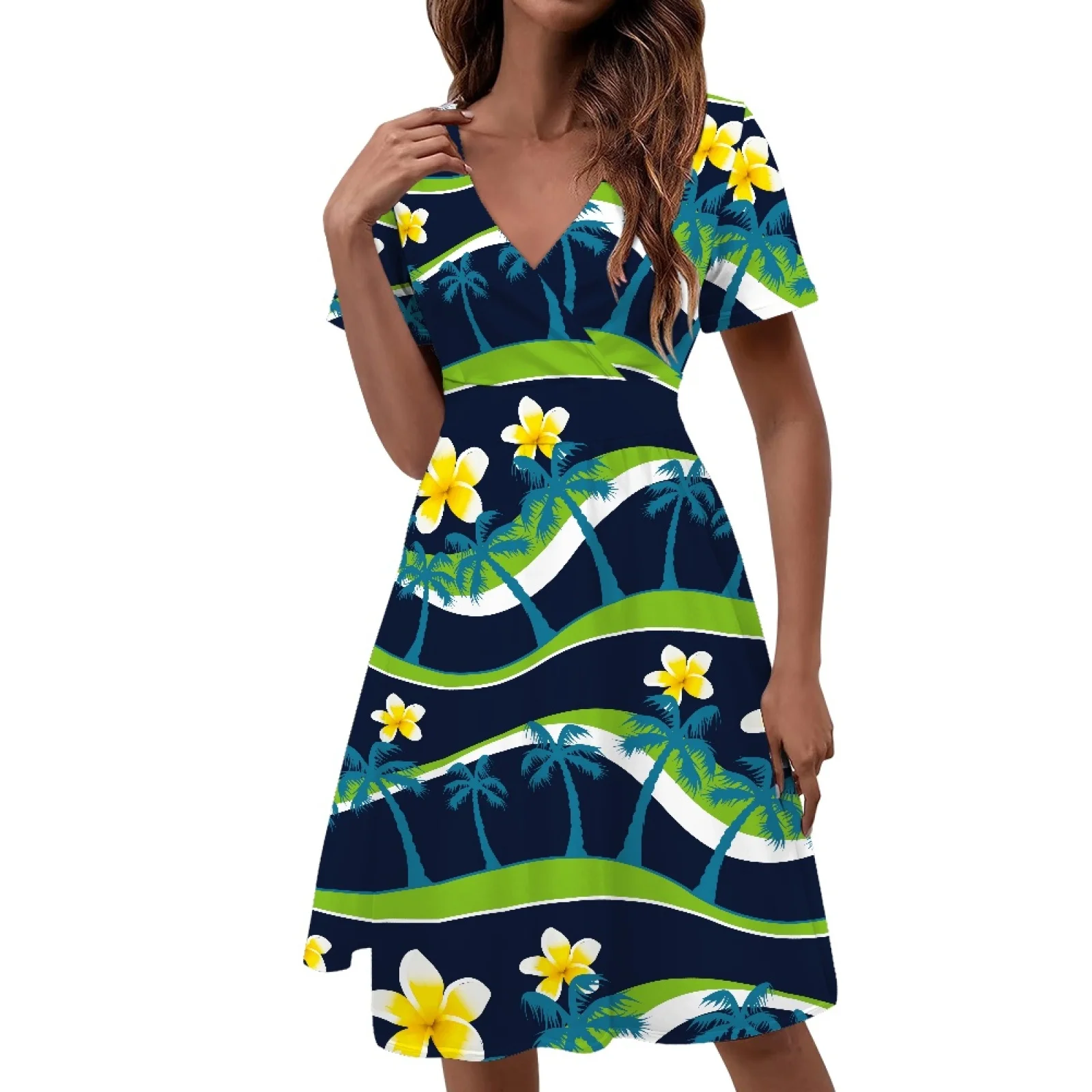 

Polynesian Tribal Hawaiian Totem Tattoo Hawaii Prints Vintage Women's Clothing Elegant Party Dresses Slim Short Sleeve Dress