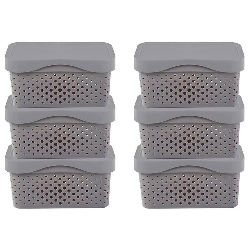 

6Pcs Storage Basket With Lid, Stackable Desktop Storage Box, Kitchen And Bathroom Organizer Storage Box