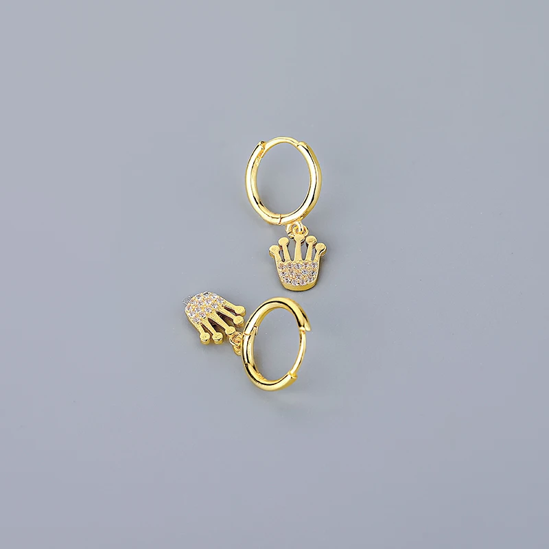 Женские Серьги-кольца Серебристого Цвета С Крестом Звездой Луной И Кубическим