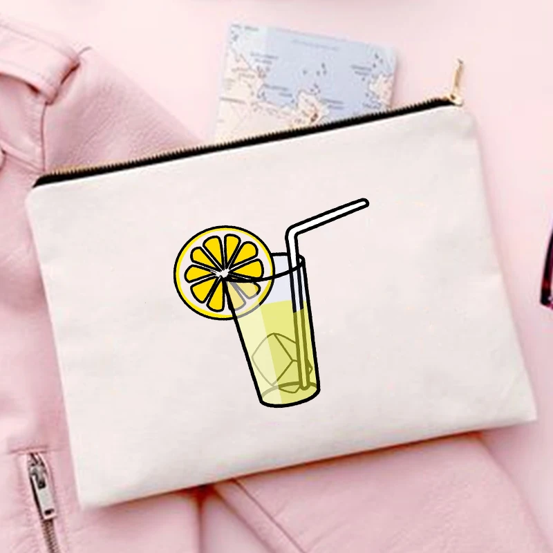 

Juice Lemon Print Multifunction Canvas Toiletries Organizer Cosmetic Bag Female Storage Makeup Bags Fashion Travel Wash Pouch