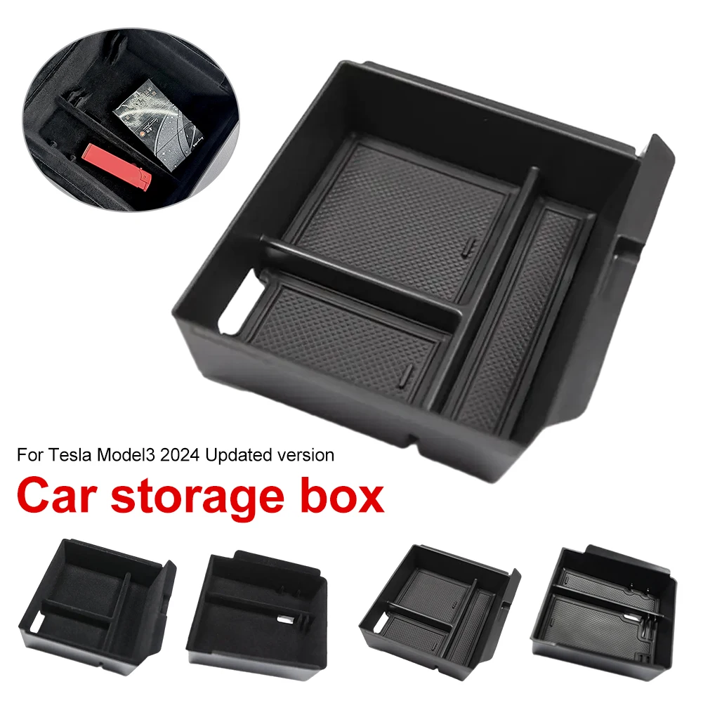 

For Tesla Model 3 2024 Center Console Storage Box Armrest Storage Tray Anti-Slip Fleece Lining Hidden Storage Tray Organizer