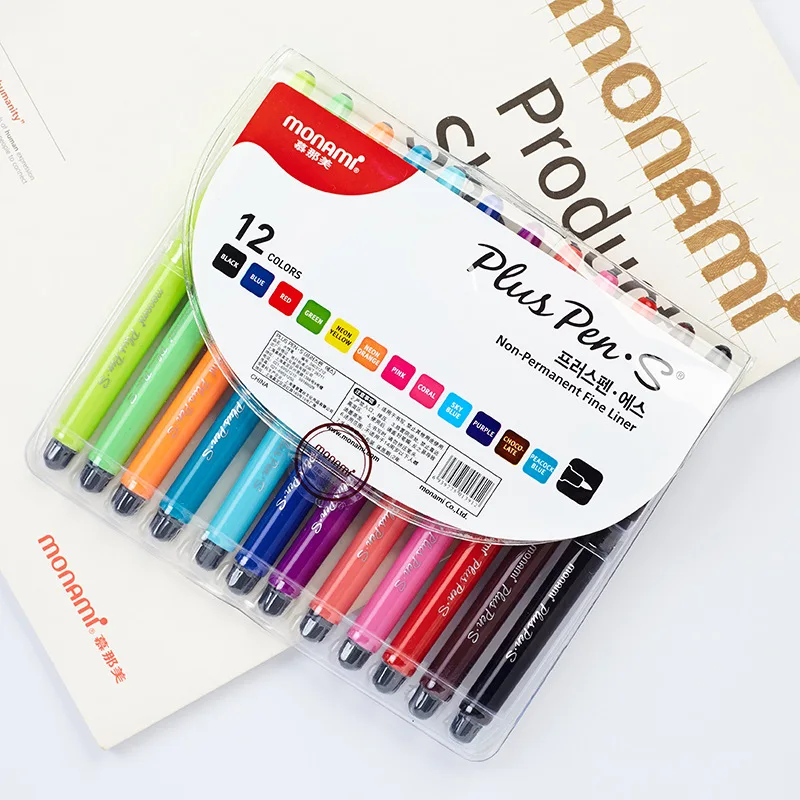Ручки MONAMI PLUS S-цветные тонкие ручки с контурным наконечником фломастеры для