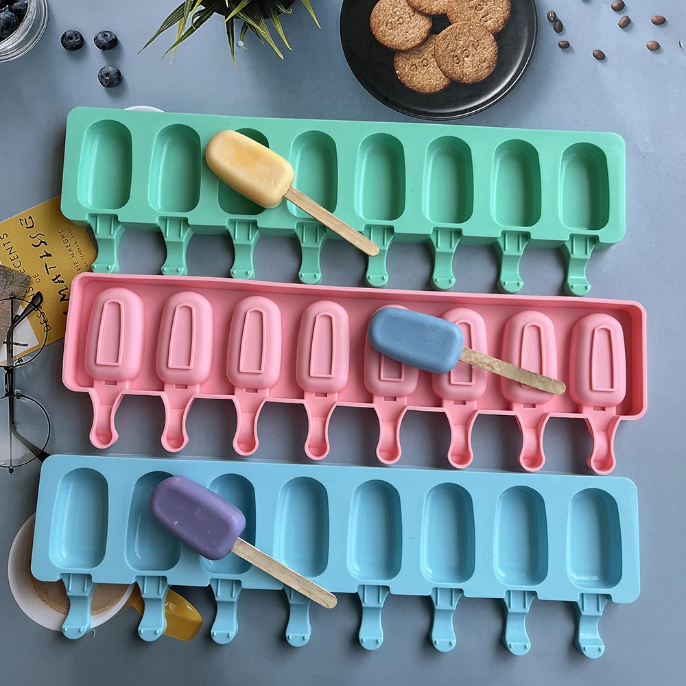 

8-cavity Silicone Ice Cream Mold Diamond Small Oval DIY Homemade Popsicle Moulds Dessert Ice Pop Lolly Maker Reusable Tool