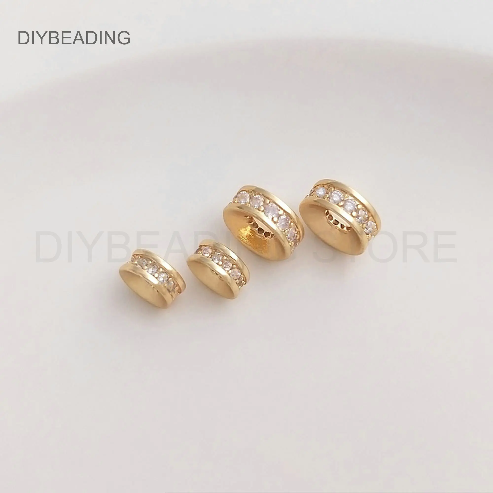 

Spacer Beads Bulk Wholesale Supply 14K Real Gold Plated Brass and Clear CZ Rondelle Charm Beads for Women Jewelry Making (6/8mm)