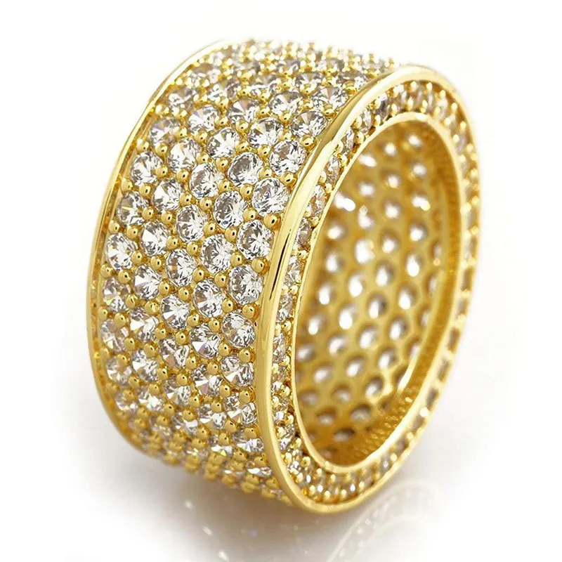 

Luxurious Domineering Shiny Zircon Gold Inlaid Colored Copper Ring Men Women Cocktail Prom Engagement Party Accessories