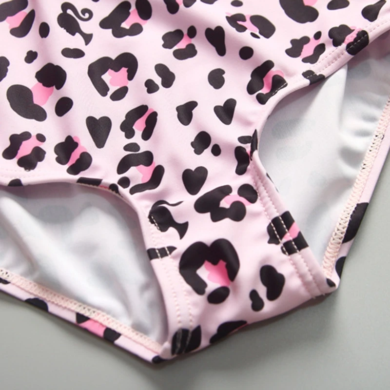Girls' Swimsuit Leopard Print Long Sleeve Swimwear for Girls One Piece Bodysuit Bathing Suit Children Swimming Suits Rashguard |