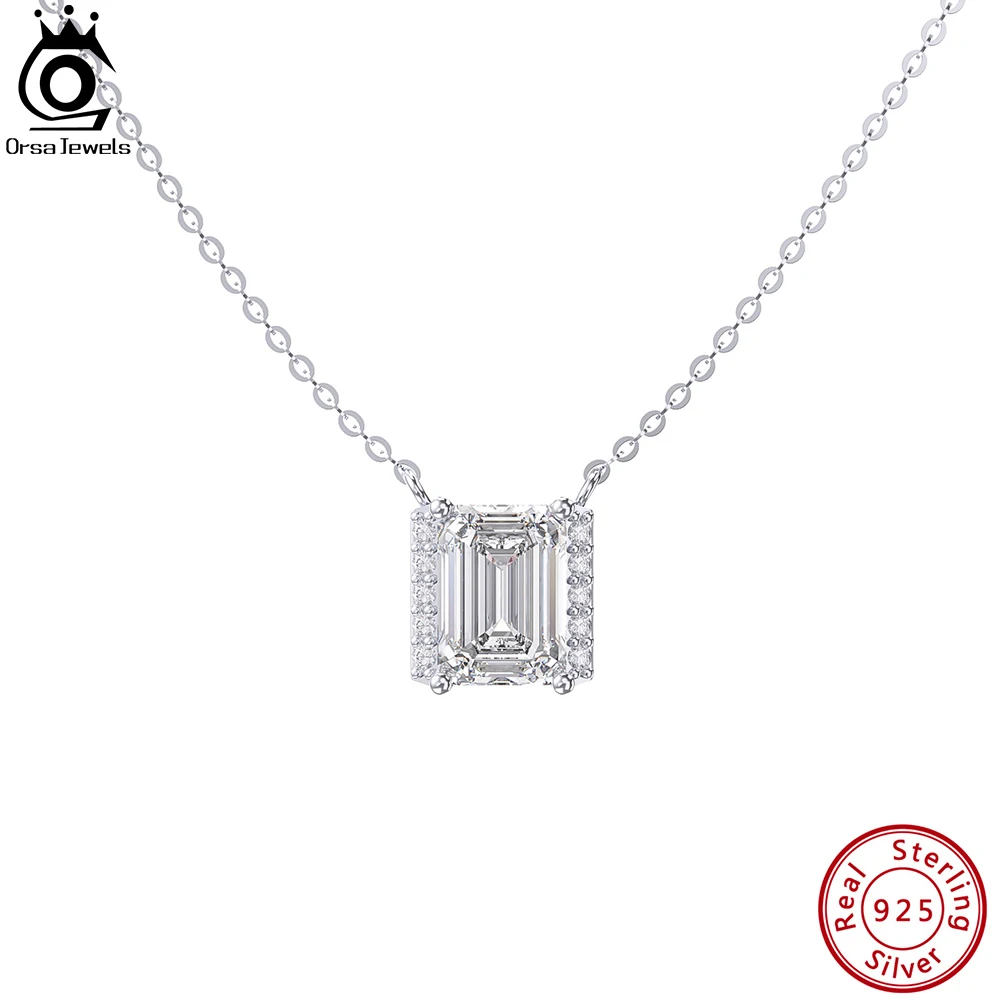 

ORSA JEWELS Exquisite 925 Sterling Silver 7mm Emerald Cut CZ Pendant Necklace for Women Handmade Silver Necklace Jewelry SN313