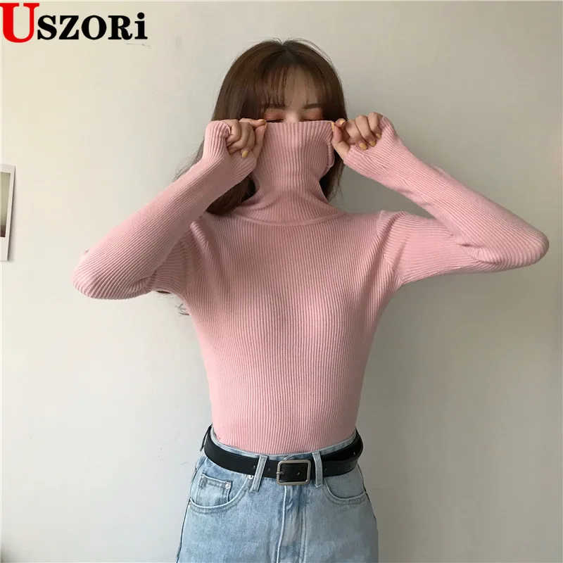 

Пуловер с высоким воротником, свитера, женская новая осенне-зимняя Базовая рубашка, короткий облегающий джемпер с длинным рукавом, однотонн...